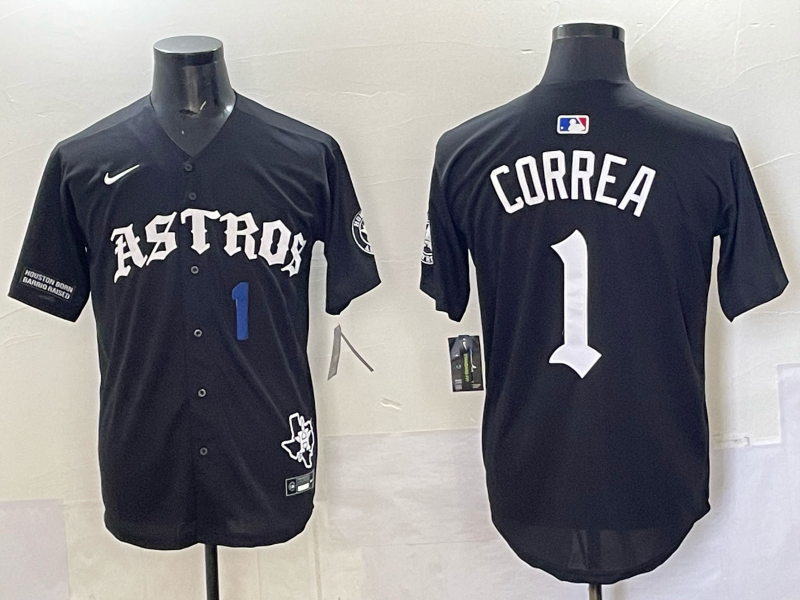 Men 2025 Houston Astros #1 Correa black  Game Nike MLB Jersey style 0043